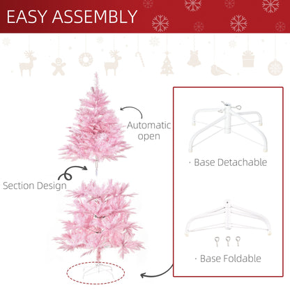 5FT Pop-up Artificial Christmas Tree Holiday Xmas Holiday Tree Decoration with Automatic Open for Home Party, Pink