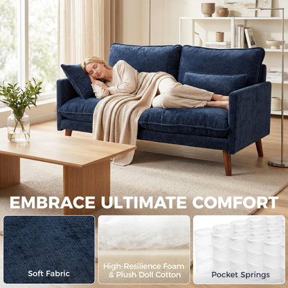 HOMCOM 2 Seater Sofa, Loveseat Sofa with Spring Cushions, Wide and Deep Seat, Wood Legs, Blue