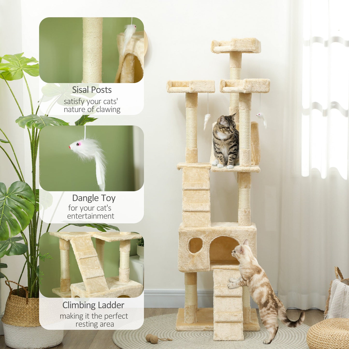 PawHut Cat Tree Scratching House, Activity Play Centre
