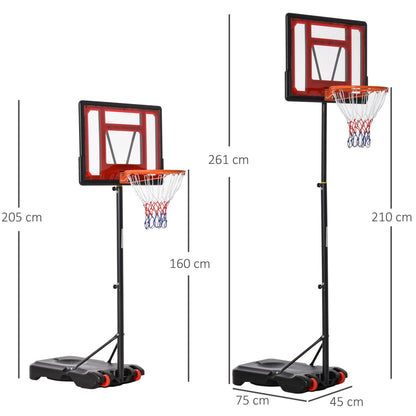 Portable Basketball Hoop Stand 160-210cm Adjustable Height Sturdy Rim Hoop w/ Large Wheels Stable Base & Net Free Standing