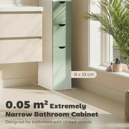 HOMCOM Slim Bathroom Storage Cabinet, Tall Bathroom Floor Cabinet with 2-Tier Shelf and 2 Drawers, White and Light Green