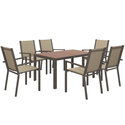 Outsunny Seven-Piece Garden Dining Set, with Plastic Wood-Top Table - Brown