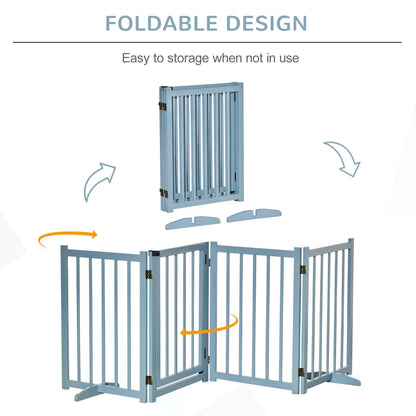 PawHut Pet Gate Wooden Foldable Dog Safety Barrier w/ 4 Panels for Small and Medium Dogs Blue