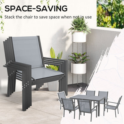 7 Pieces Garden Dining Set With Wood Plastic Composite Outdoor Dining Table & 6 Stackable Armchairs With Breathable Seats - Light Grey