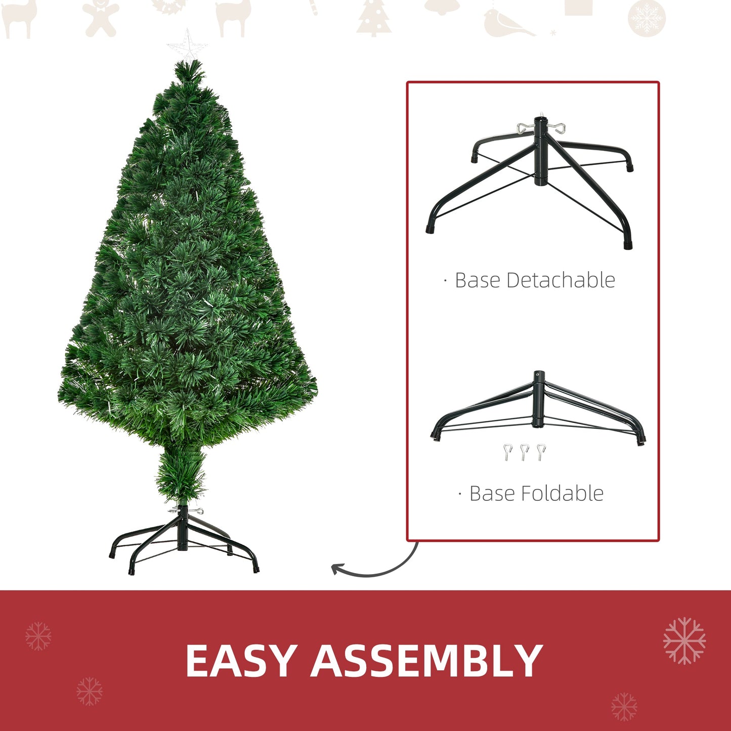 HOMCOM 4FT Pre-Lit Fibre Optic Artificial Christmas Tree Holiday Xmas DŽcor with Tree Topper Multi-Colour
