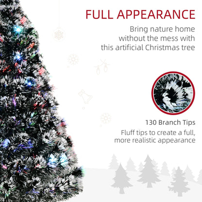 HOMCOM 4ft Artificial Prelit Christmas Tree, Snow Xmas Tree with Colourful LED Lighting Fiber Optics, Green White