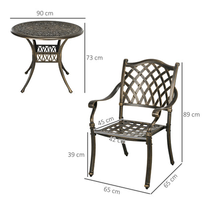 Outsunny 5-Piece Outdoor Furniture Dining Set, Cast Aluminum Conversation Set Includes 4 Chairs and â90cm Round Table with â50mm Umbrella Hole for Patio Garden Deck, Flower Design