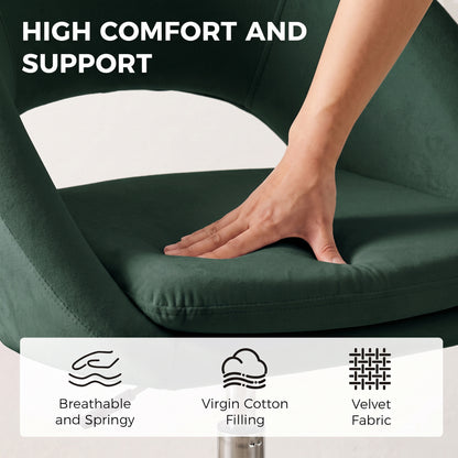 HOMCOM Velvet Desk Chair, Modern Office Chair with Height-Adjustable, Wheels, for Home Study Bedroom, Dark Green