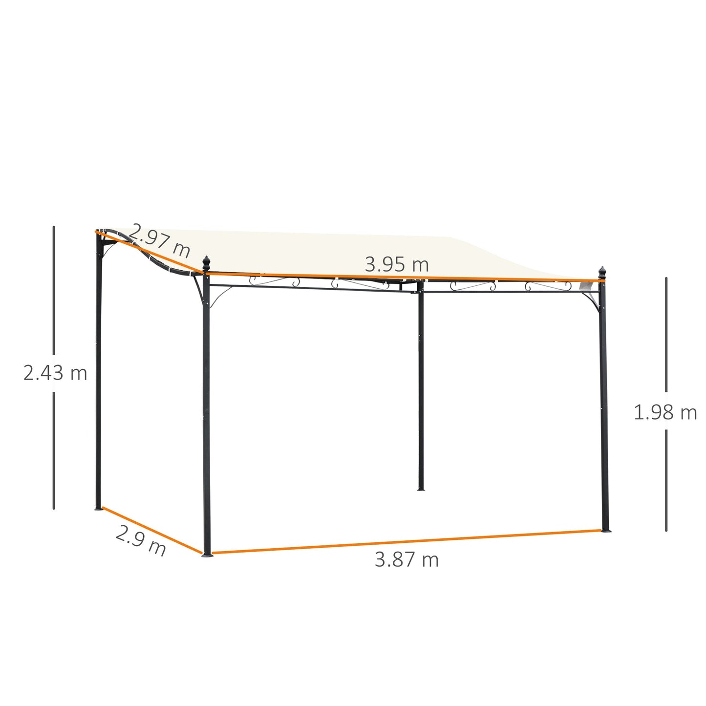 Outsunny 4 x 3 Meters Canopy Metal Wall Gazebo Awning Garden Marquee Shelter Door Porch - Cream