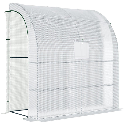 Szklarnia Outsunny Walk-In Lean to Wall z oknami i drzwiami 2 poziomy 4 półki druciane 200L x 100W x 215Hcm biała