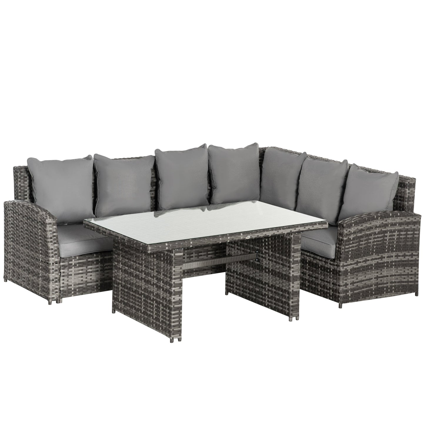 Outsunny 3 PCS PE Rattan Corner Dining Set Outdoor Garden Patio Sofa Table Furniture Set w/ Cushions Grey