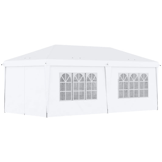 Outsunny 3 x 6 m Pop Up Gazebo with Sides and Windows, Height Adjustable Party Tent with Storage Bag for Garden, Camping, Event, Brown