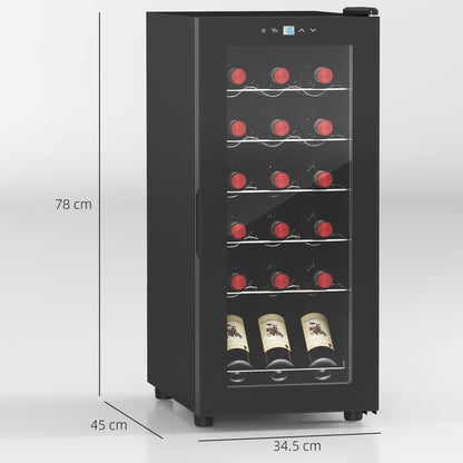HOMCOM 50L chłodziarka do wina, 18 butelek, 5-18√Ç¬∞ wolnostojąca lodówka do wina ze szklanymi drzwiami, oświetleniem LED, kontrolą temperatury i cyfrowym ekranem dotykowym, czarna