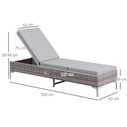 Outsunny Outdoor PE Rattan Leżak Zestaw 2, Wielopozycyjny Regulowany Pojedynczy Leżak Leżak z Wyjmowaną i Pralną Poduszką, Na Patio, Do Ogrodu, Jasnoszary