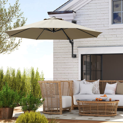 Outsunny 3(m) Wall-Mounted Parasol Shade, with Handle - Khaki