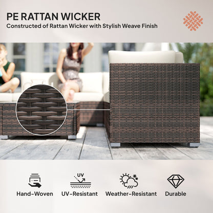 Outsunny 8 Piece Rattan Corner Sofa Set with Wide & Deep Seat, Assembled Aluminium PE Rattan Garden Furniture Set with Thick Cushions and Glass Top Table for Outdoor, Conservatory, Mixed Brown