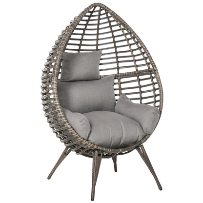 Fotel Outsunny Teardop PE Wicker Rattan z grubymi poduszkami, 4 nogi, siedzisko ogrodowe Egg Garden