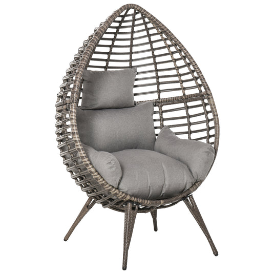 Fotel Outsunny Teardop PE Wicker Rattan z grubymi poduszkami, 4 nogi, siedzisko ogrodowe Egg Garden