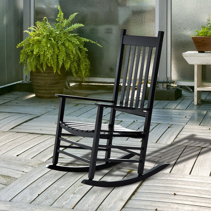 Outsunny Rocking Chair Armchair Wooden Patio Rocker Balcony Deck Outdoor Porch Garden Seat Black