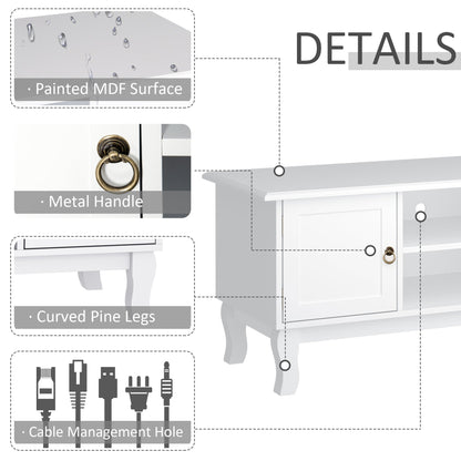 HOMCOM TV Unit up to 55", 2 Doors TV Cabinet with Open Storage Shelves and Cable Management for Living Room, Bedroom, Entertainment Room, 120L x 45W x 50.5H, White
