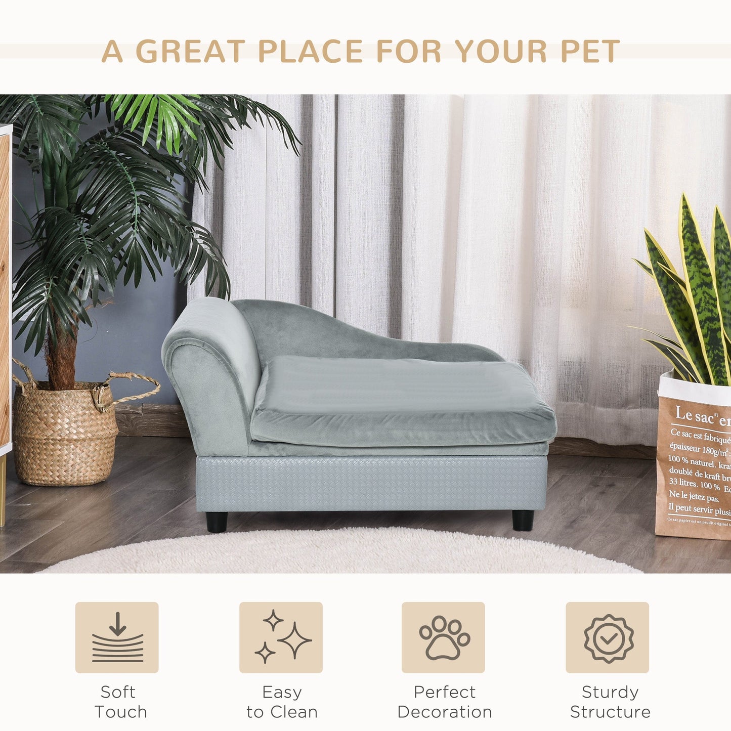 PawHut Pet Sofa Chair, with Storage, Cushion, for Small Dogs, Cats - Light Grey