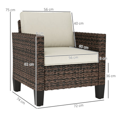 Fotel Outsunny Single Rattan z poduszkami - brązowy