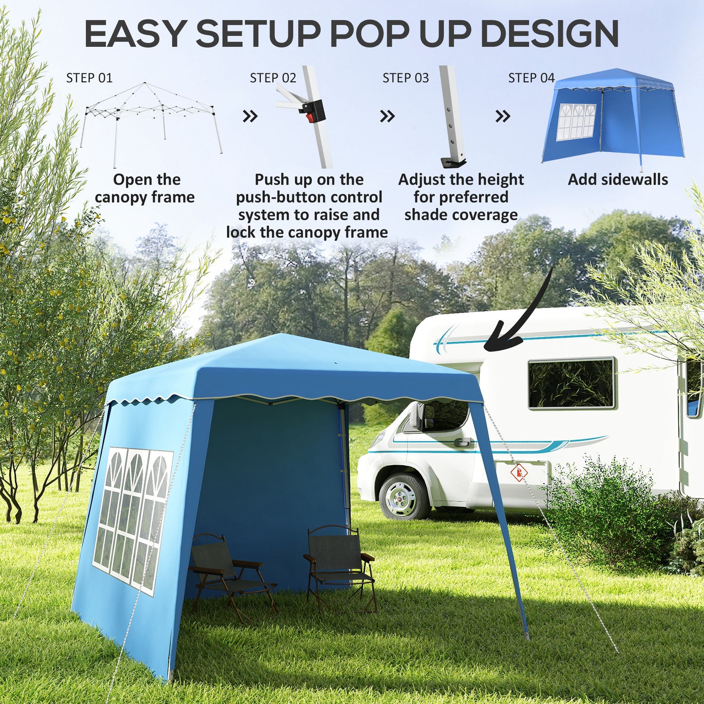 Outsunny 2,4 x 2,4 m Dwuścienna altana typu pop-up - niebieska