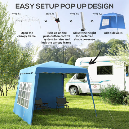 Outsunny 2.4 x 2.4m Two Wall Pop Up Gazebo - Blue