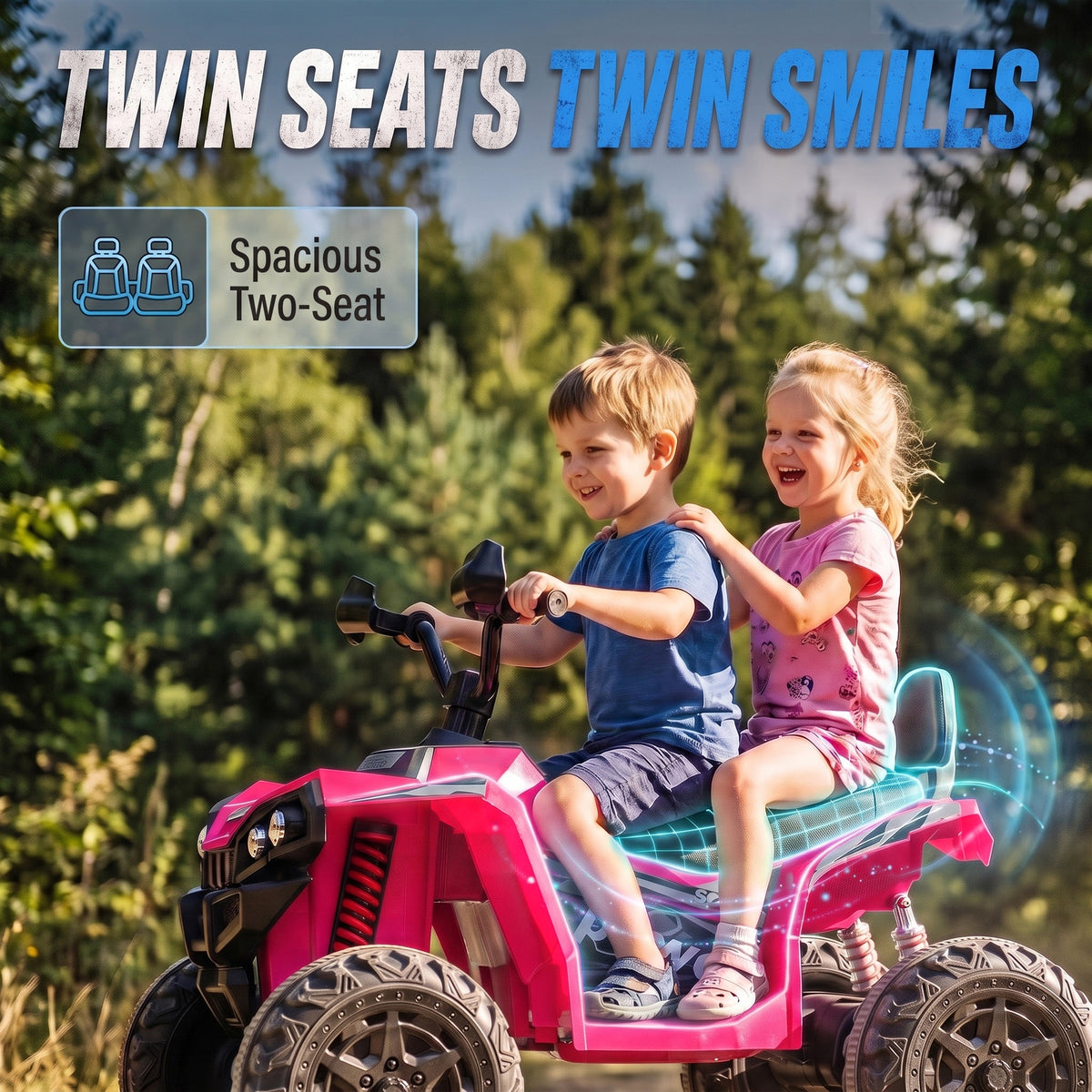 AIYAPLAY 24V 2 Seater Electric Quad Bike for Kids, Ride On Car ATV Toy w/ Forward Backward, for Boys Girls 3-8 Years, Pink