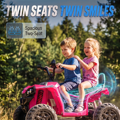 AIYAPLAY 24V 2 Seater Electric Quad Bike for Kids, Ride On Car ATV Toy w/ Forward Backward, for Boys Girls 3-8 Years, Pink