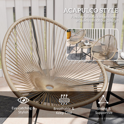 Outsunny 3-częściowy zestaw bistro z rattanu, zestaw ogrodowy bistro z krzesłami Acapulco i szklanym blatem, mały zestaw mebli ogrodowych ze wzmocnioną metalową ramą na zewnątrz, patio, balkon, naturalny