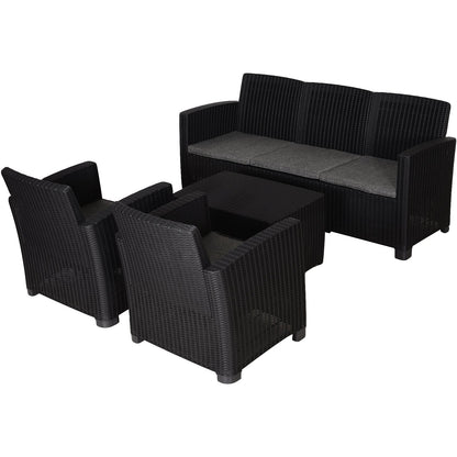 Outsunny 5-Seater Outdoor Garden PP Rattan Effect Furniture Set w/ Cushion Black