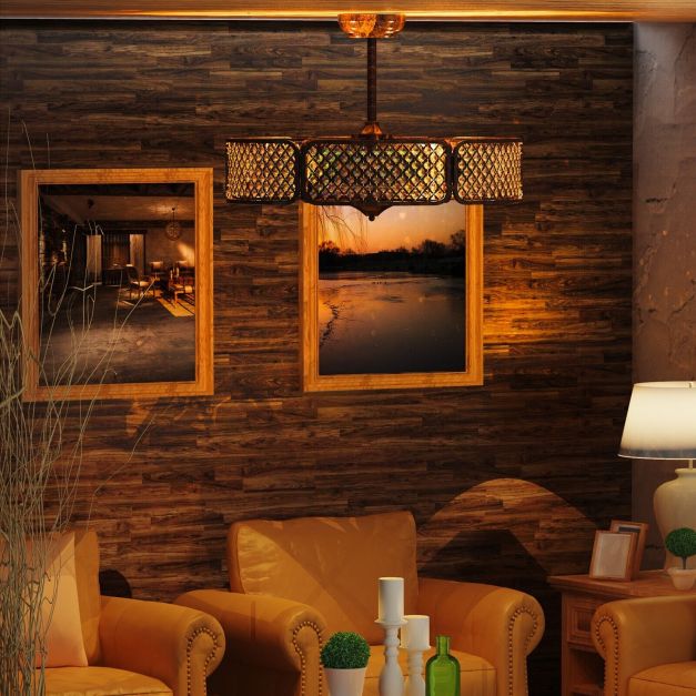 Caged Crystal Ceiling Fan Light with 6 Gear Speeds and 3 Fan Blades-Coffee