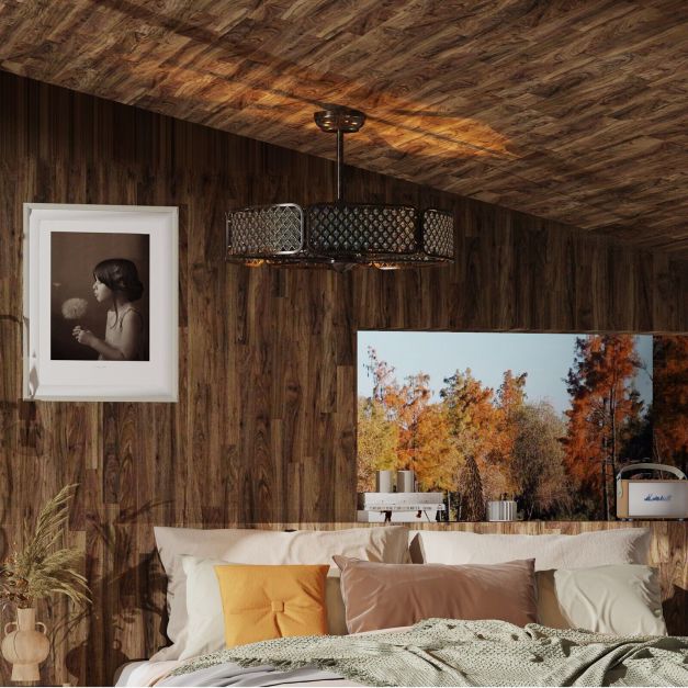 Caged Crystal Ceiling Fan Light with 6 Gear Speeds and 3 Fan Blades-Coffee