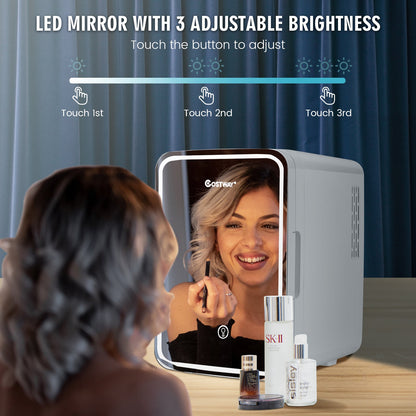 10 L Portable AC/DC Beauty Fridge with LED Mirror-White