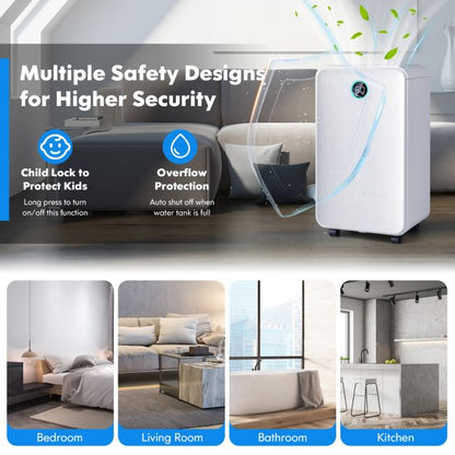 Portable 12L Dehumidifier with 3 Modes and 24H Timer-White