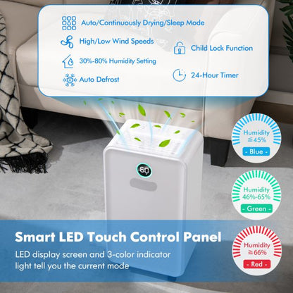 Portable 12L Dehumidifier with 3 Modes and 24H Timer-White
