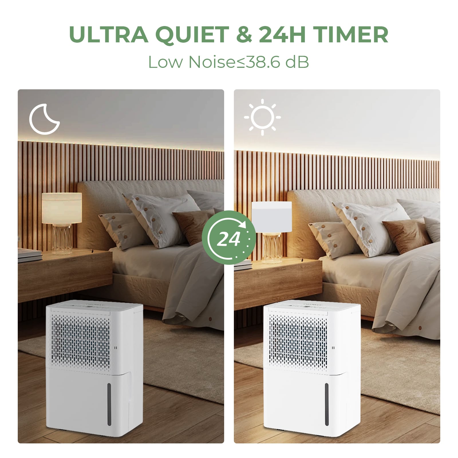 12L/Day Dehumidifier with Continuous Drying Auto Mode and 24H Timer-White