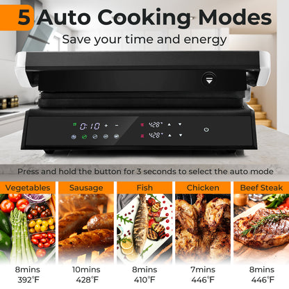 3 in 1 Indoor Grill with 180-degree Opening Design and 5 Auto Cooking Modes