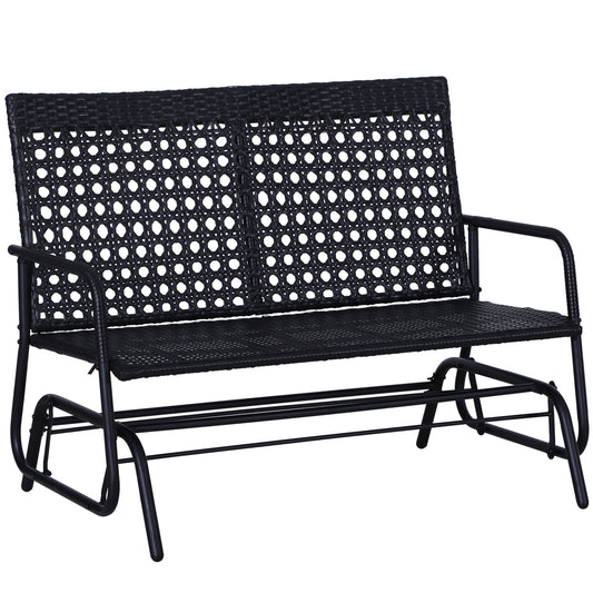 Outsunny 2 مقاعد Wicker Glider Bench Chair كرسي هزاز في الهواء الطلق فناء حديقة كرسي عالي الظهر