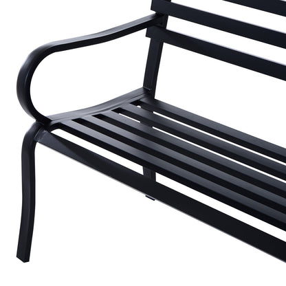 Outsunny Stylish 2 Seater Metal Garden Porch Chair Bench Stable Patio Outdoor Park Metal Bench - Black