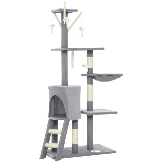PawHut Multi-Level Cat Tower, 134cm Cat Tree with Condo and Sisal Scratching Posts for Indoor Kittens, Grey
