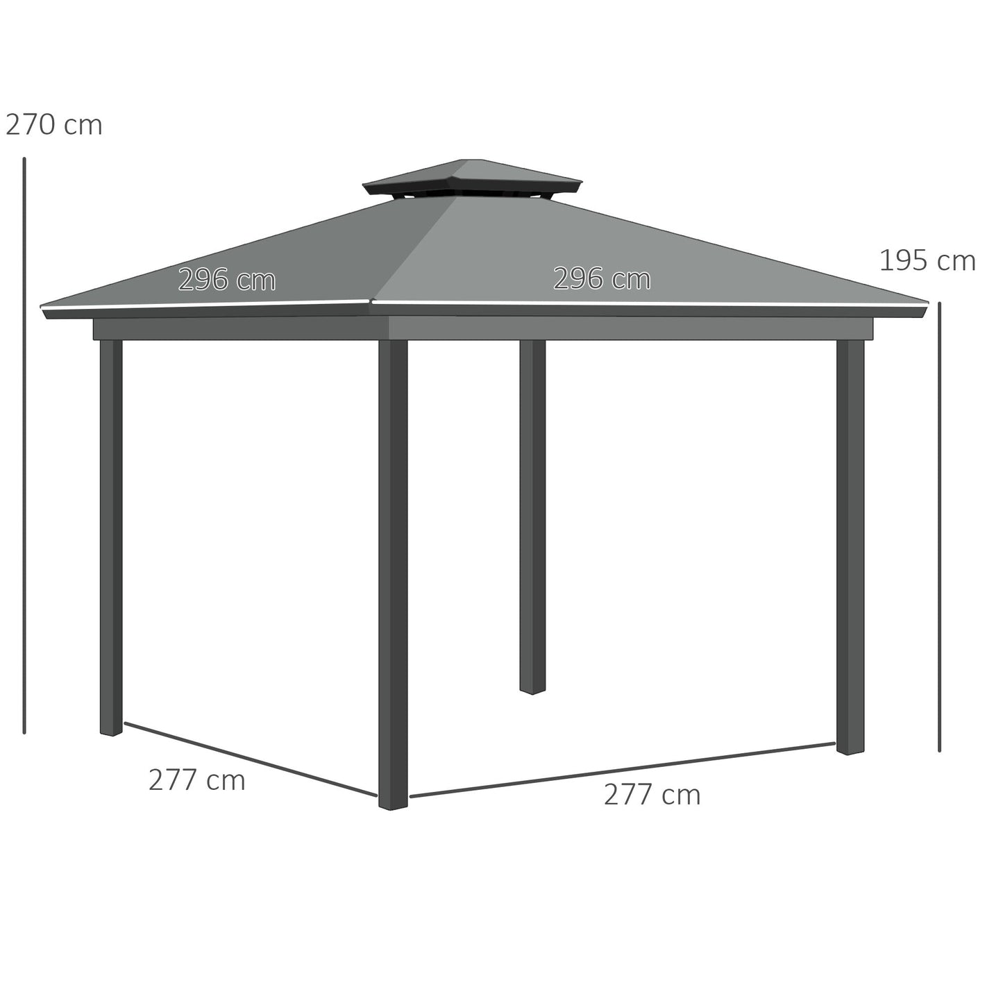 Outsunny 3 x 3(m) Patio Gazebo Canopy Garden Pavilion Tent Shelter Marquee with 2 Tier Roof, Netting and Curtains, Light Grey