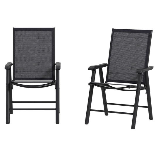 Outsunny Set of 2 Foldable Metal Garden Chairs Outdoor Patio Park Dining Seat Yard Furniture Dark Grey