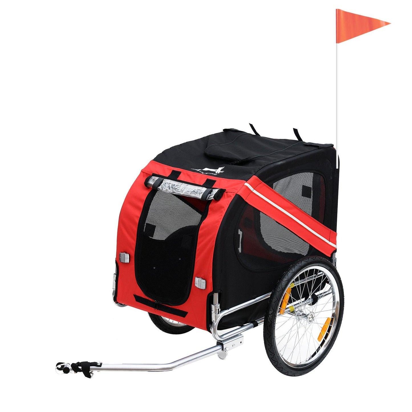 Pawhut Dog Bike Trailer دراجة الحيوانات الأليفة مقطورة قابلة للطي الكلب الناقل دراجة في عربة الإطار الصلب - الأحمر والأسود