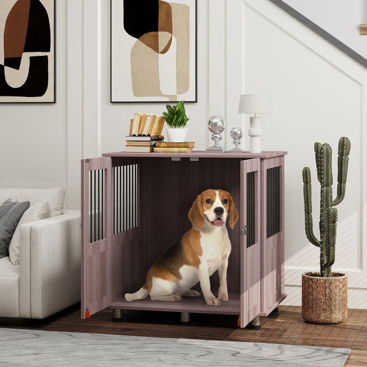 PawHut Dog Crate Table dla średnich i dużych psów z magnetycznymi drzwiczkami do użytku wewnątrz pomieszczeń, 85 x 55 x 75 cm, fioletowy