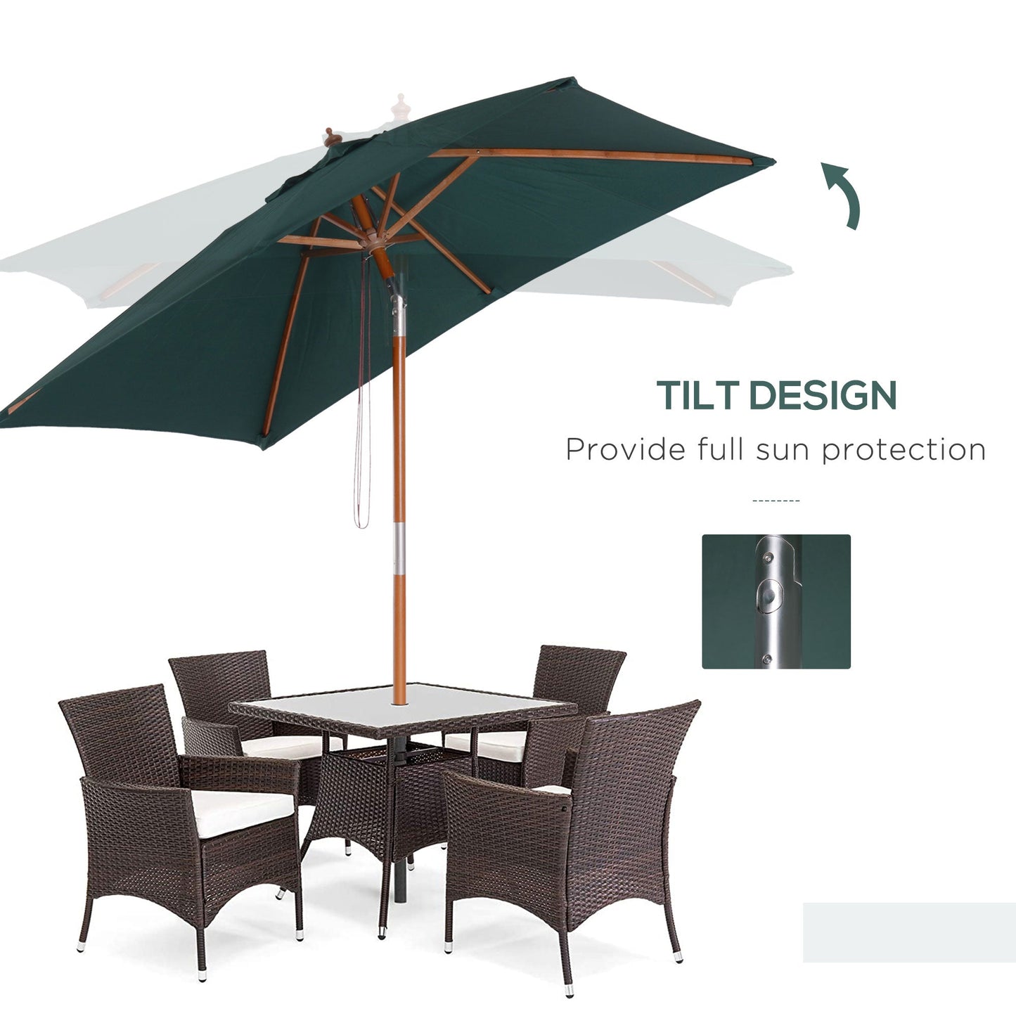 مظلة خارجية من Outsunny Garden Umbrella Patio Umbrella Market، مظلة شمسية خارجية 6 أضلاع مع إطار من الخشب والخيزران، بني أخضر