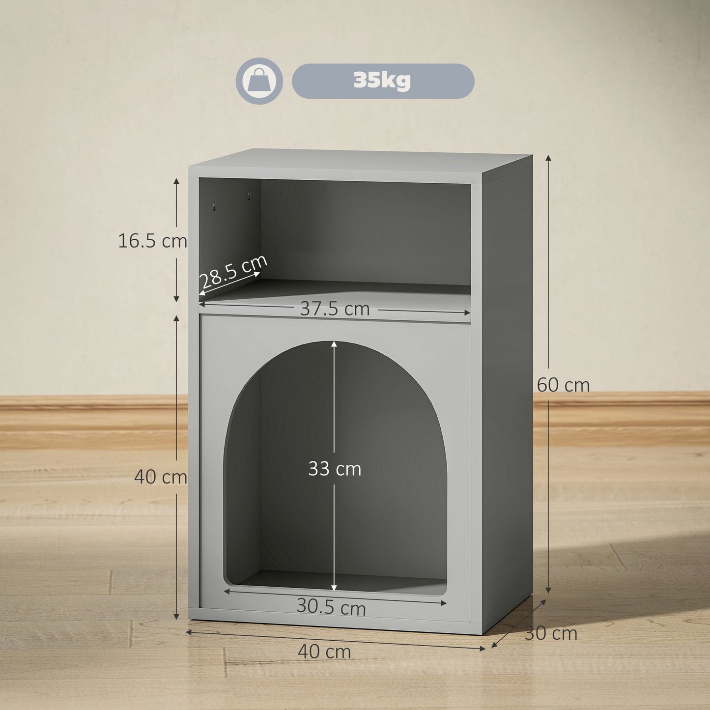 HOMCOM Bedside Table with 2 Open Compartments - Grey