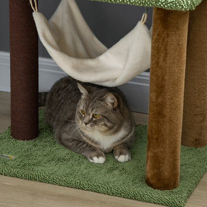 PawHut 100cm Cat Tree, Kitty Activity Center with Mushroom-shaped Condo, Cat Tower with Sisal Scratching Post, Hammock, Green