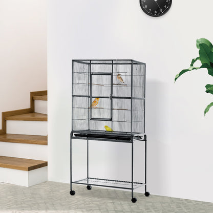 PawHut Large Bird Cage Budgie Cage with Stand, Storage Shelf, Wood Perch for Parrot Canary Parakeet Cockatiels, 81 x 48 x 162.5 cm